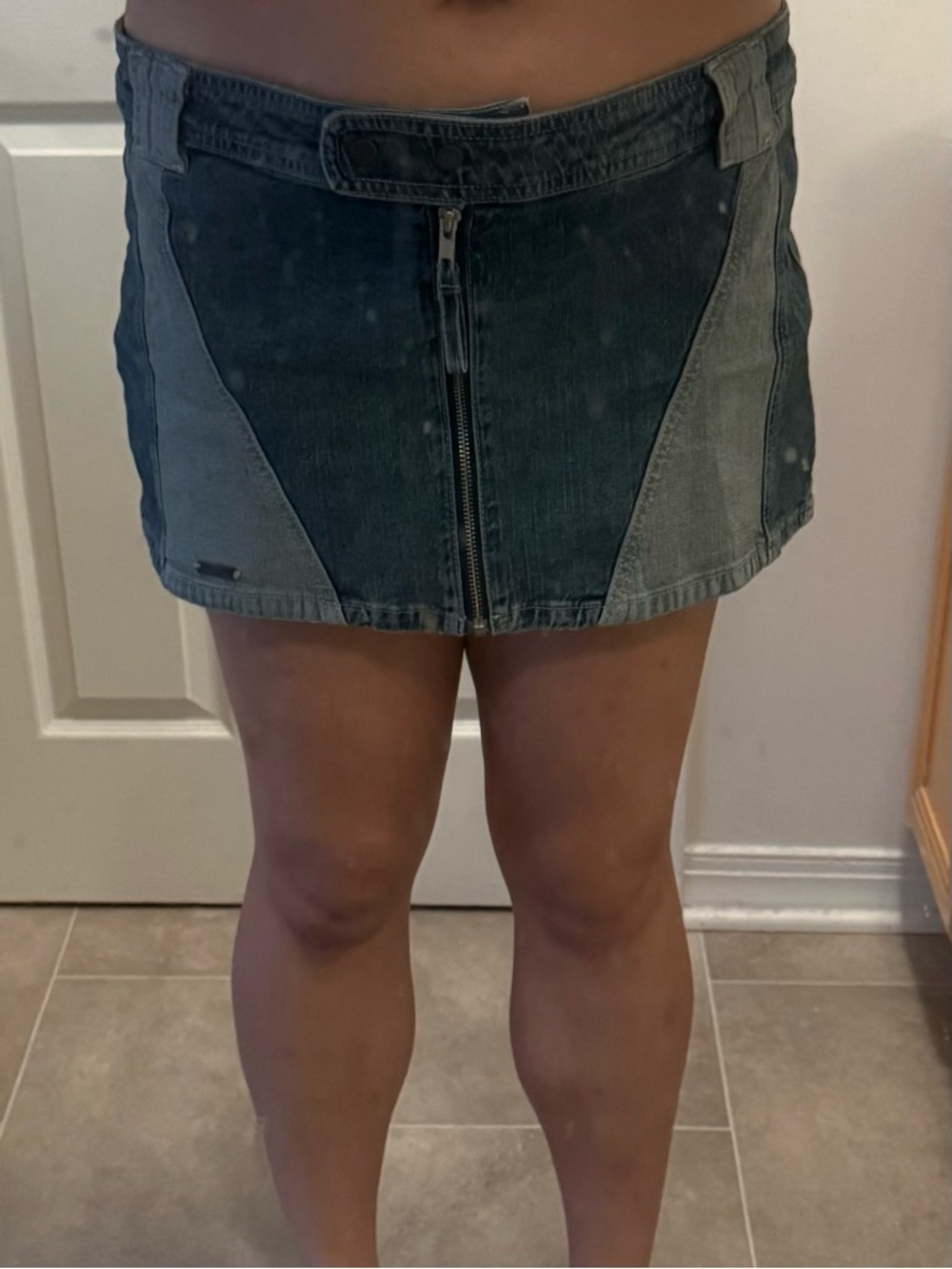 BDG Two-Tone Gray Denim Mini Skirt with Front Zip